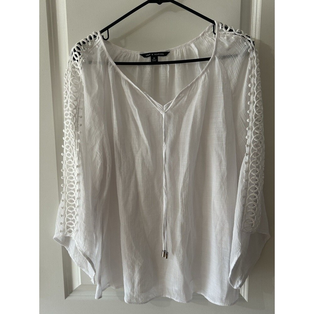 ZAC & RACHEL Women’s Size M White Lace Trim Blouse Sheer Work Closet Staple
